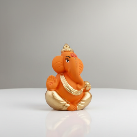 Ganesh Murti – Metal Gold Polish Sitting Ganpati Murti / Vinayaka Statue for Pooja (1.5 x 1.25 Inches) - Retail Maharaj