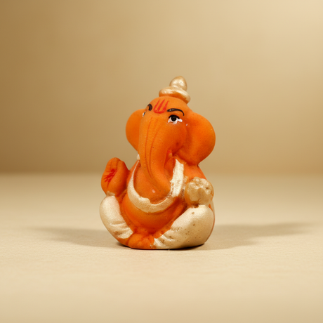 Ganesh Murti – Metal Gold Polish Sitting Ganpati Murti / Vinayaka Statue for Pooja (1.5 x 1.25 Inches) - Retail Maharaj