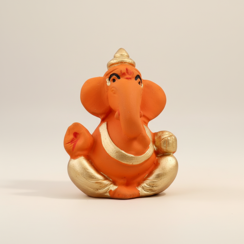 Ganesh Murti – Metal Gold Polish Sitting Ganpati Murti / Vinayaka Statue for Pooja (1.5 x 1.25 Inches) - Retail Maharaj