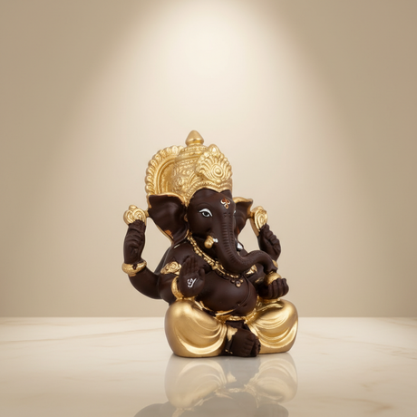 Ganesh Murti – Metal Gold Polish Sitting Ganpati Statue / Ganesh Idol for Pooja (2.5 x 1.75 Inches) - Retail Maharaj