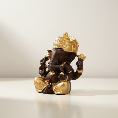 Ganesh Murti – Metal Gold Polish Sitting Ganpati Statue / Ganesh Idol for Pooja (2.5 x 1.75 Inches) - Retail Maharaj