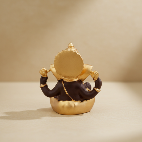 Ganesh Murti – Metal Gold Polish Sitting Ganpati Statue / Ganesh Idol for Pooja (2.5 x 1.75 Inches) - Retail Maharaj