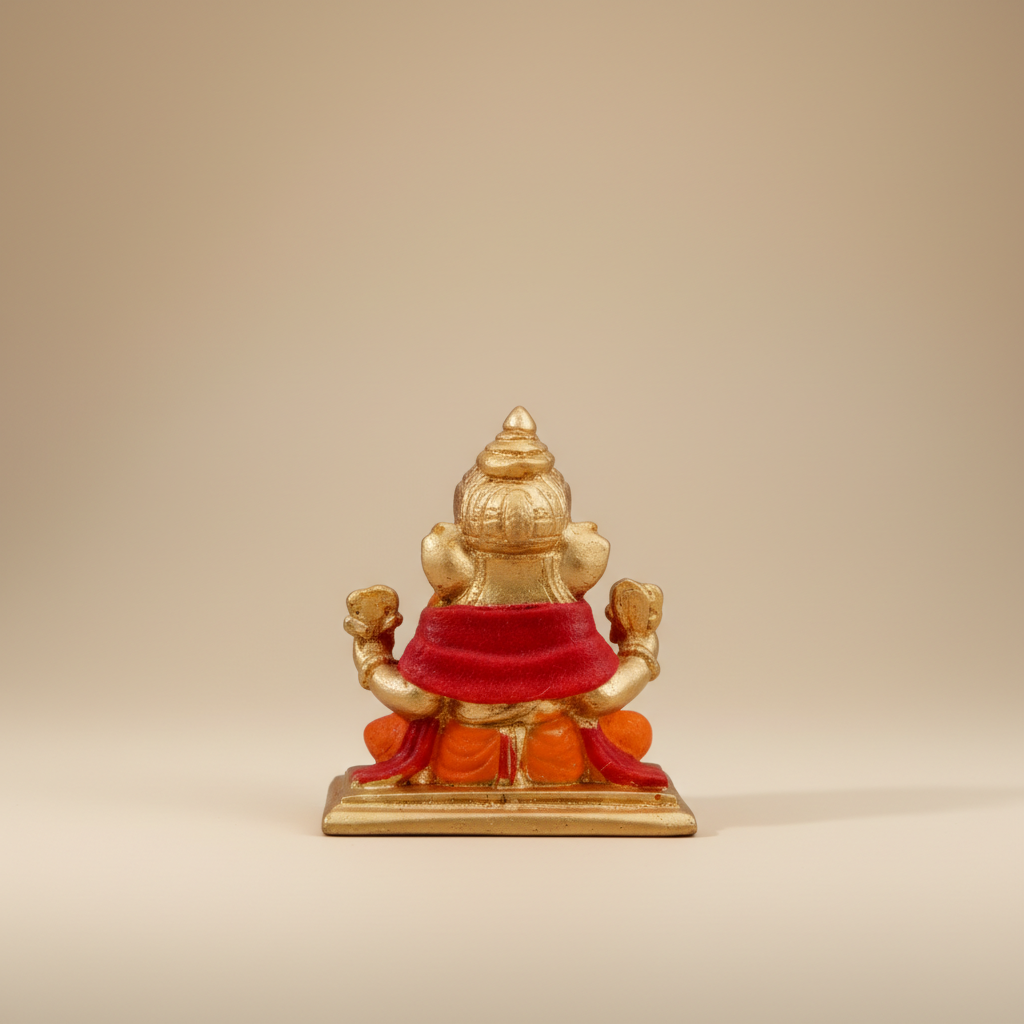 Ganesh Murti Sitting On Bajot – Metal Gold Polish Vinayaka Statue / Ganpati Idol for Pooja (2.75 x 2 Inches) - Retail Maharaj