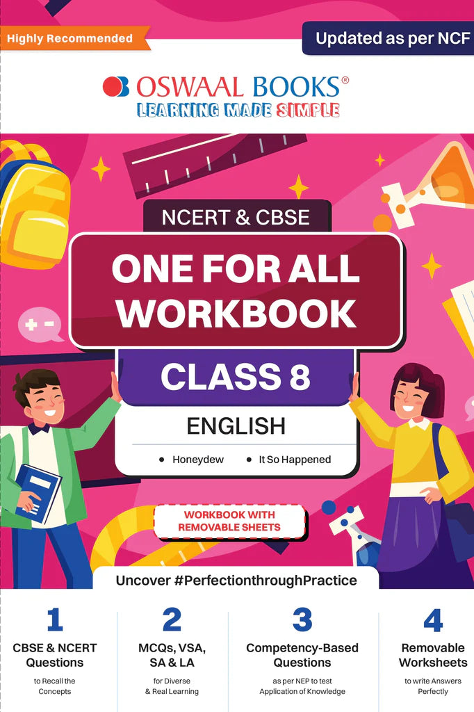 NCERT & CBSE One for all Workbook | English | Class 8 | Updated as per NCF | MCQ's | VSA | SA | LA | For Latest Exam - Retail Maharaj