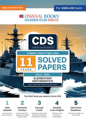 Oswaal CDS (Combined Defence Services) Chapter-wise & Topic-wise 11 Years' Solved Papers (2014-2024) Elementary Mathematics - Retail Maharaj