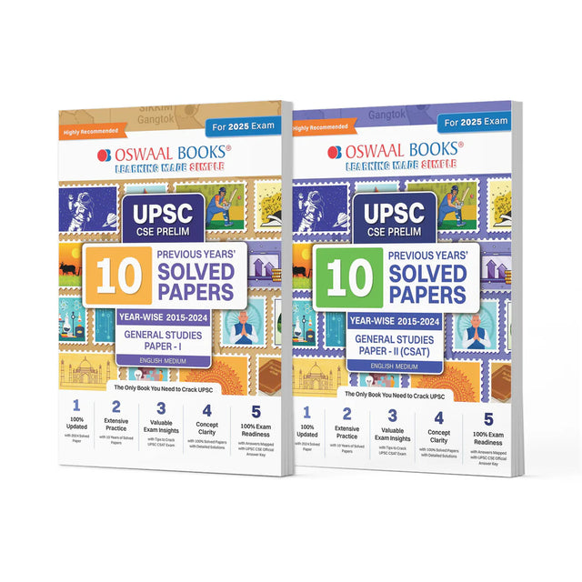 UPSC CSE Prelims 10 Previous Years' Solved Papers | General Studies | Paper I & II | Year-Wise 2015-2024 | English Medium | Set of 2 Books | For 2025 Exam - Retail Maharaj