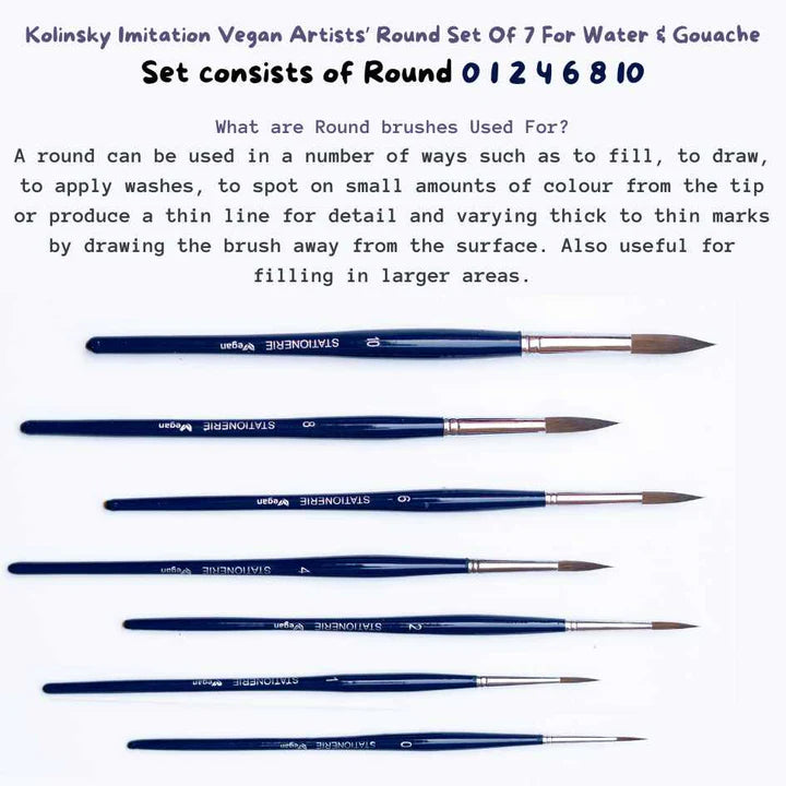 Stationerie Round Brush Set of 7 Kolinsky Synthetic - Retail Maharaj