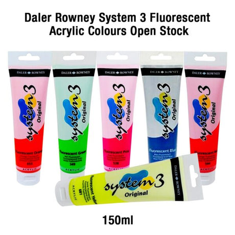 Daler Rowney System 3 Fluorescent Acrylic Colours Open Stock 150 ml - Retail Maharaj