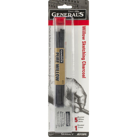 General’s Willow Charcoal Sketching Set with Kneaded Eraser - Retail Maharaj