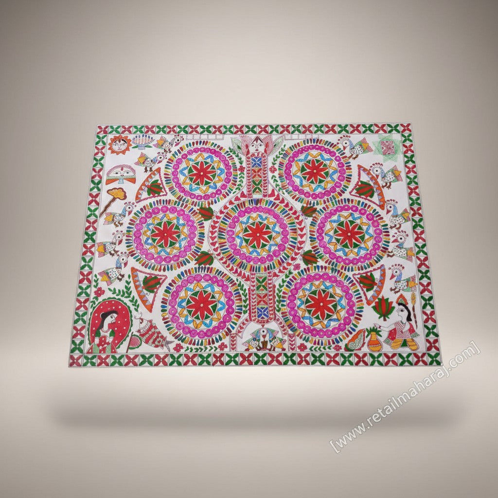Handmade Kohbar Madhubani Painting | Traditional Mithila Wedding Art Indian Folk Wall Decor - Retail Maharaj