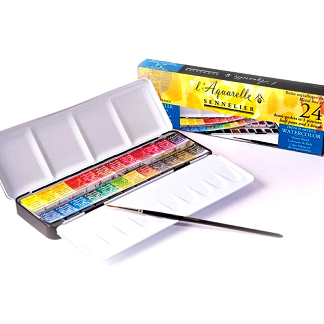 Sennelier L Aquarelle French Artist Watercolour Half Pan Metal Box Set - Retail Maharaj
