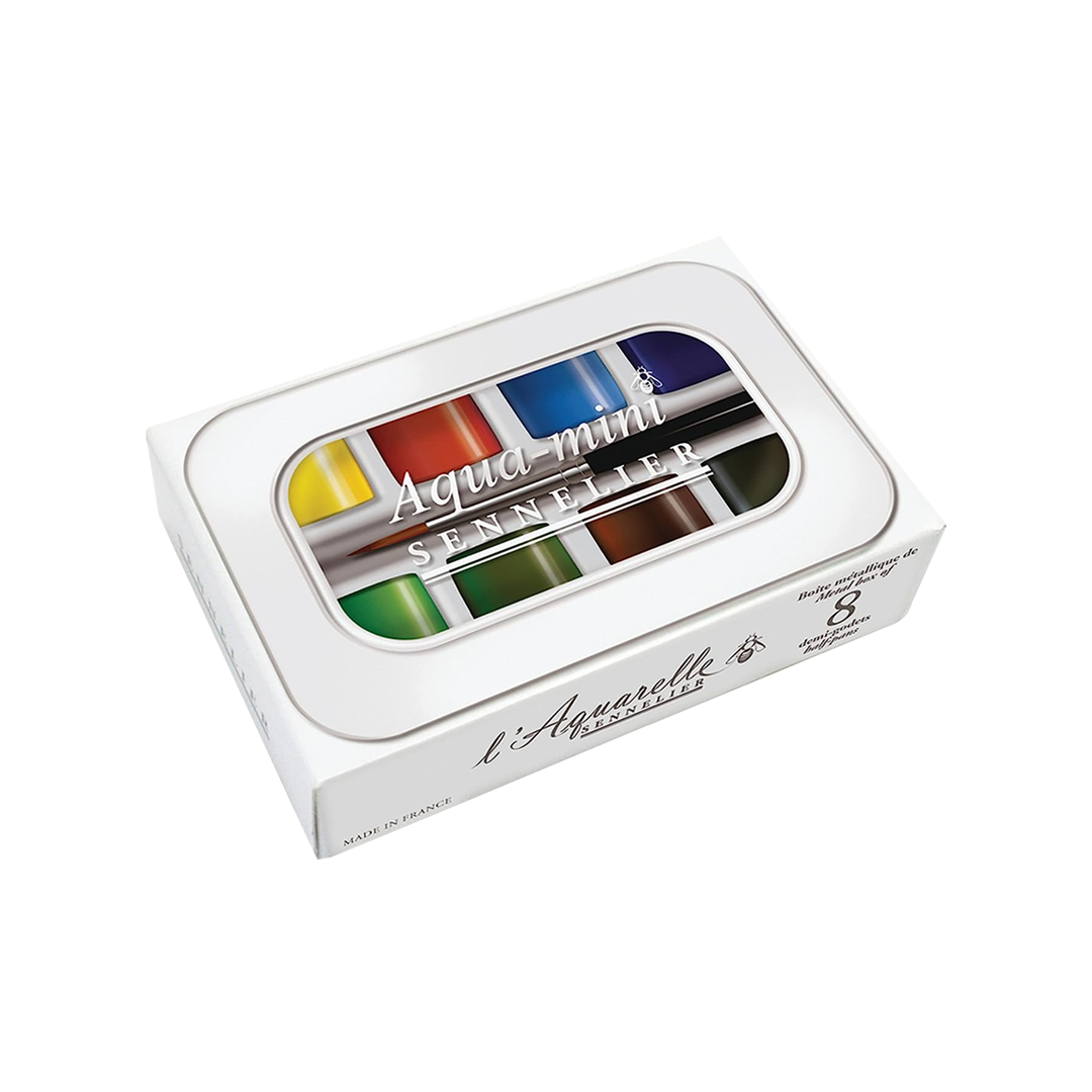 Sennelier Aqua Mini French Artist Watercolour Half Pan Set in Metal Case - Retail Maharaj