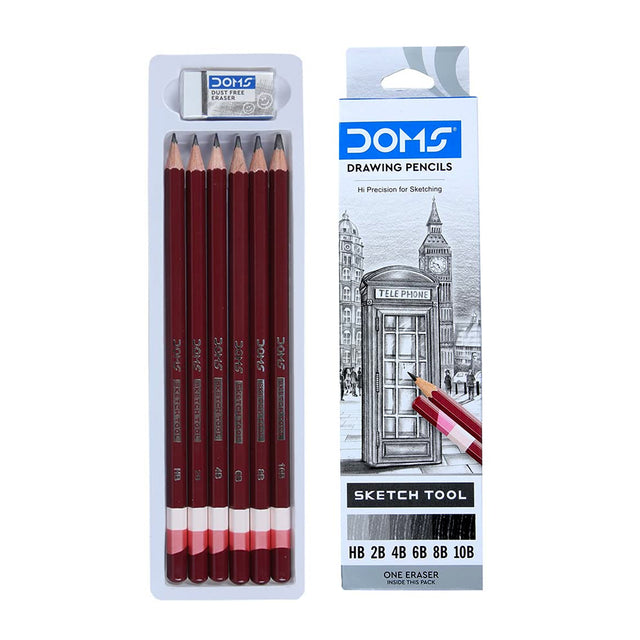 DOMS Graphite Drawing and Sketching Pencil Set with Eraser for Artists and Students - Retail Maharaj