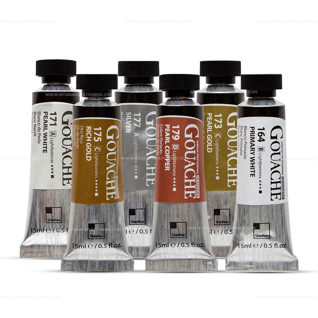 ShinHan Professional Gouache 15ml Tubes - Metallic & White - Retail Maharaj
