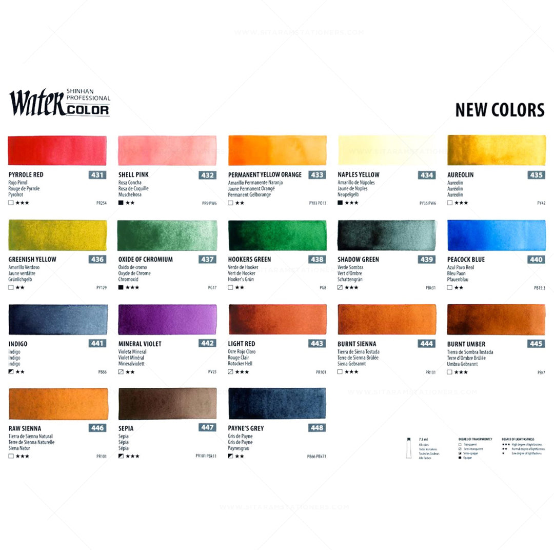 SHINHAN Professional Watercolor Paint 7.5ml Tubes 24, 30 & 48 Color Sets - Retail Maharaj