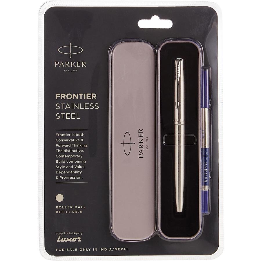 Parker Frontier Stainless Steel Roller Ball Pen| Blue Ink