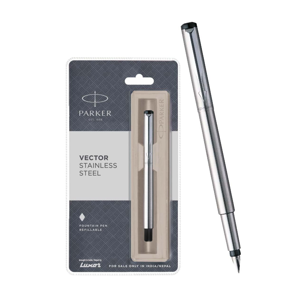 Parker Vector CT Fountain Pen, Stainless Steel Blue Ink