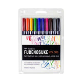 Tombow Fudenosuke Hard Tip Brush Pen Set of 10 Assorted Colours - Retail Maharaj