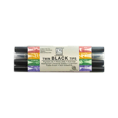 Zig Black Twin Tip Calligraphy & Drawing Pen Set of 4 - Retail Maharaj