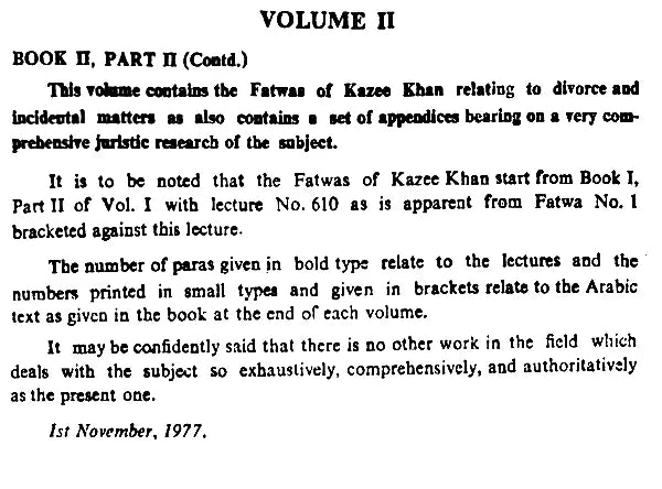 Fatawa-i-Qazi Khan with Arabic Text Relating to Islamic Law of Marriage, Dower, Divorce, Legitimacy and Guardianship of Minors according to Sunnies (Set of 2 Vols.) - Retail Maharaj