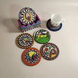 Handmade Madhubani Tea Coaster Set – Wooden Mithila Art Coasters | Indian Folk Art Table Decor - Retail Maharaj
