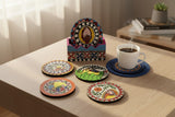 Handmade Madhubani Tea Coaster Set – Wooden Mithila Art Coasters | Indian Folk Art Table Decor - Retail Maharaj