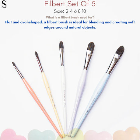 Retail Maharaj Filbert Brush Set of 5 Kolinsky Synthetic Candy Handle - Retail Maharaj