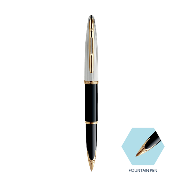 Waterman Carene Deluxe Black Gold Trim Fountain Pen - Retail Maharaj
