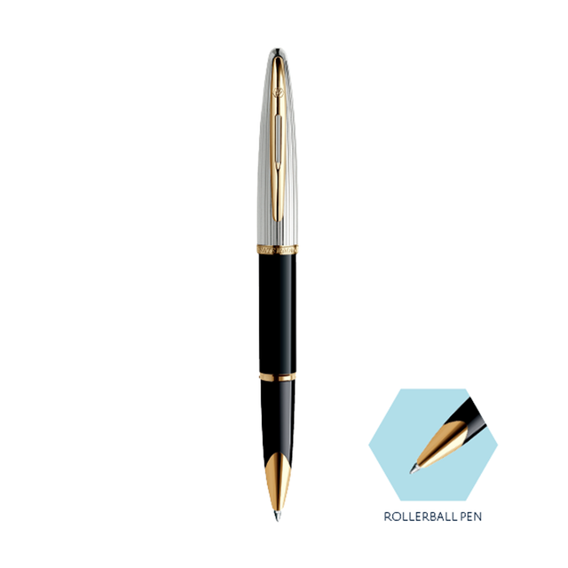 Waterman Carene Deluxe Black Gold Trim Rollerball Pen - Retail Maharaj
