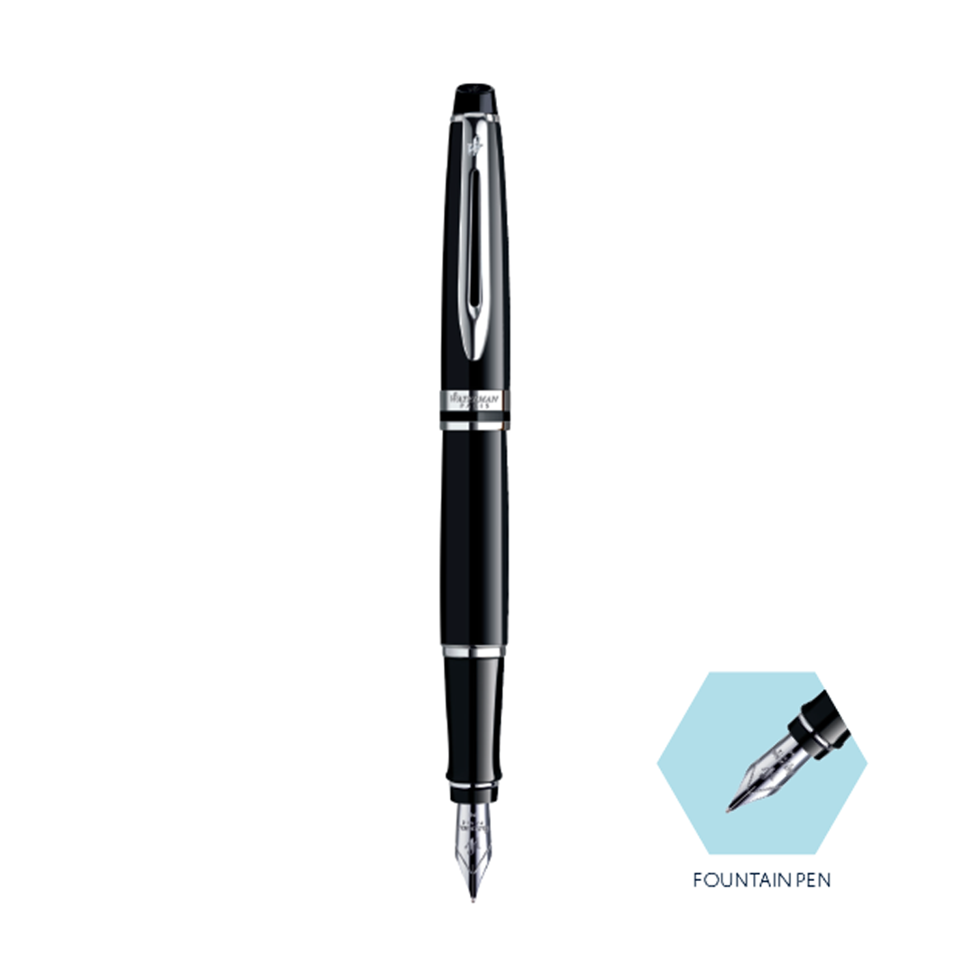 Waterman Expert Mars Black Chrome Trim Medium Fountain Pen - Retail Maharaj
