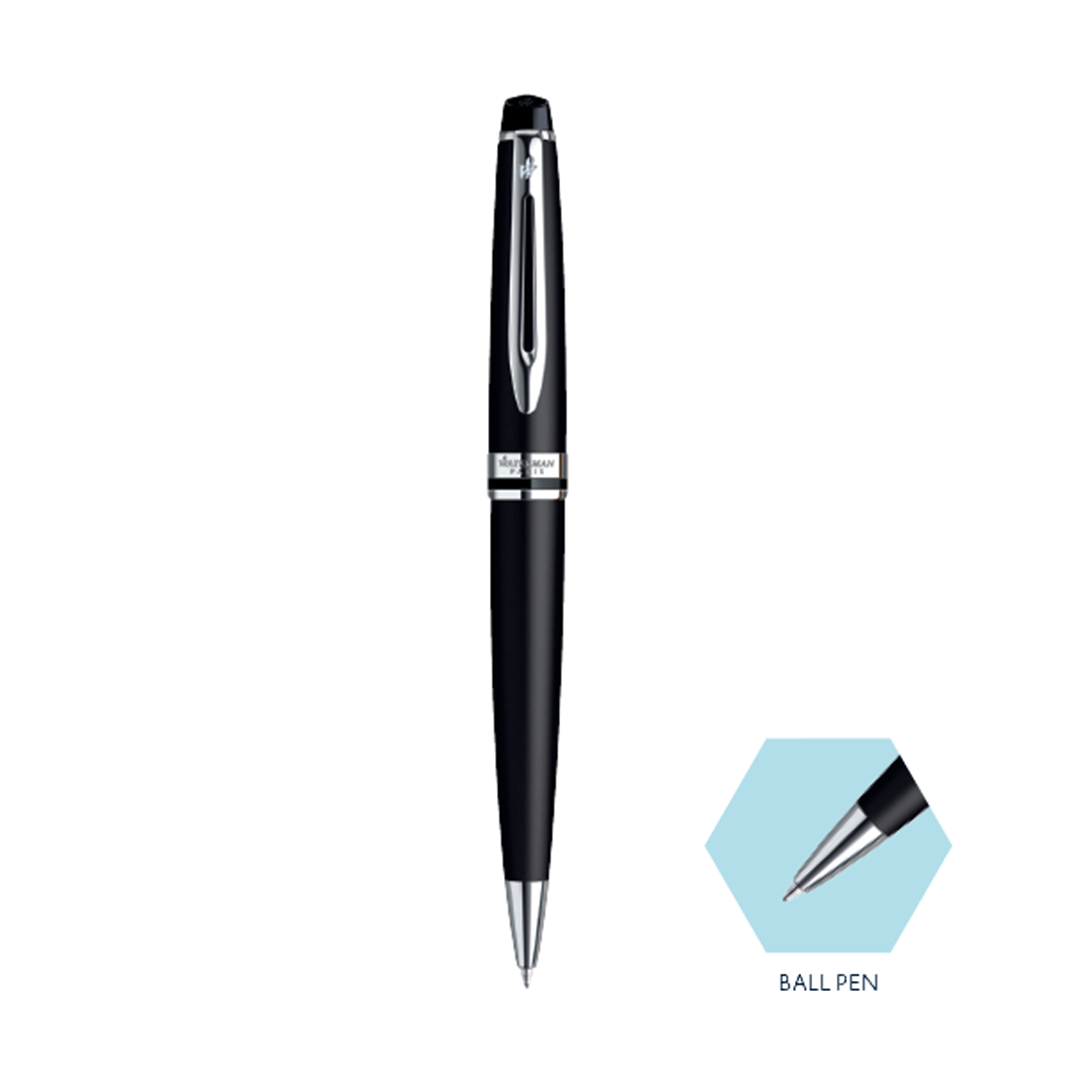 Waterman Expert Matte Black Chrome Trim Ball Pen - Retail Maharaj