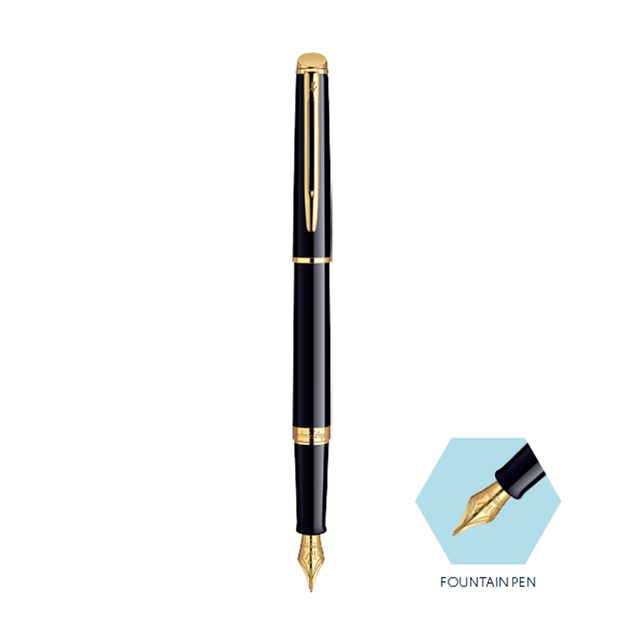 Waterman Hemisphere Mars Black Gold Trim Fountain Pen - Retail Maharaj