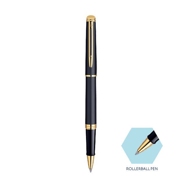 Waterman Hemisphere Matte Black Gold Trim Rollerball Pen - Retail Maharaj