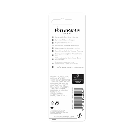 Waterman Ballpoint Pen Refill Fine Tip Blue and Black - Retail Maharaj