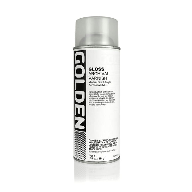 Golden Archival Aerosol Varnish MSA with UVLS – Gloss Finish 10 oz / 284 g - Retail Maharaj