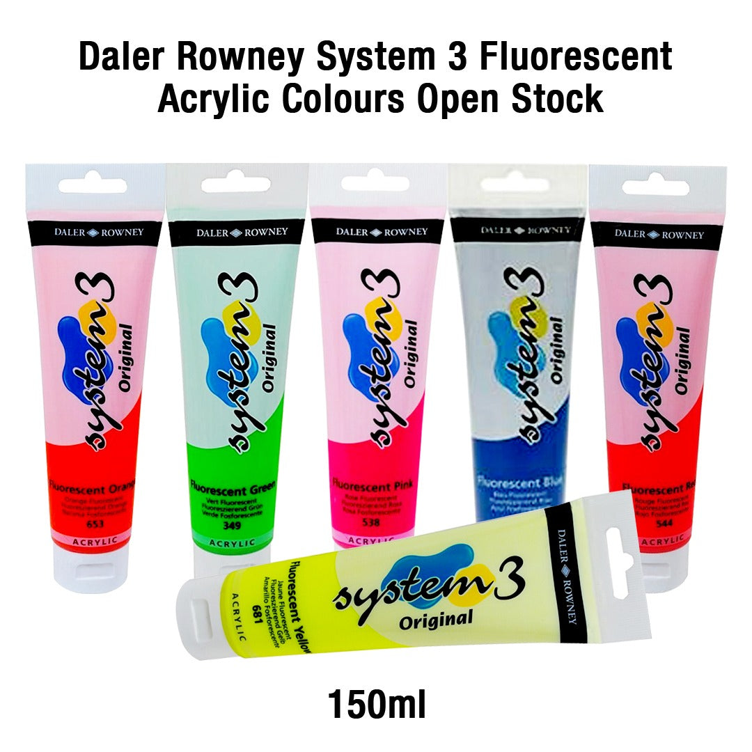 Daler Rowney System 3 Fluorescent Acrylic Colours Open Stock 150ml - Retail Maharaj