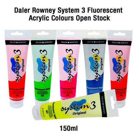Daler Rowney System 3 Fluorescent Acrylic Colours Open Stock 150ml - Retail Maharaj