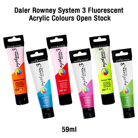 Daler Rowney System 3 Fluorescent Acrylic Colours Open Stock 59ml - Retail Maharaj