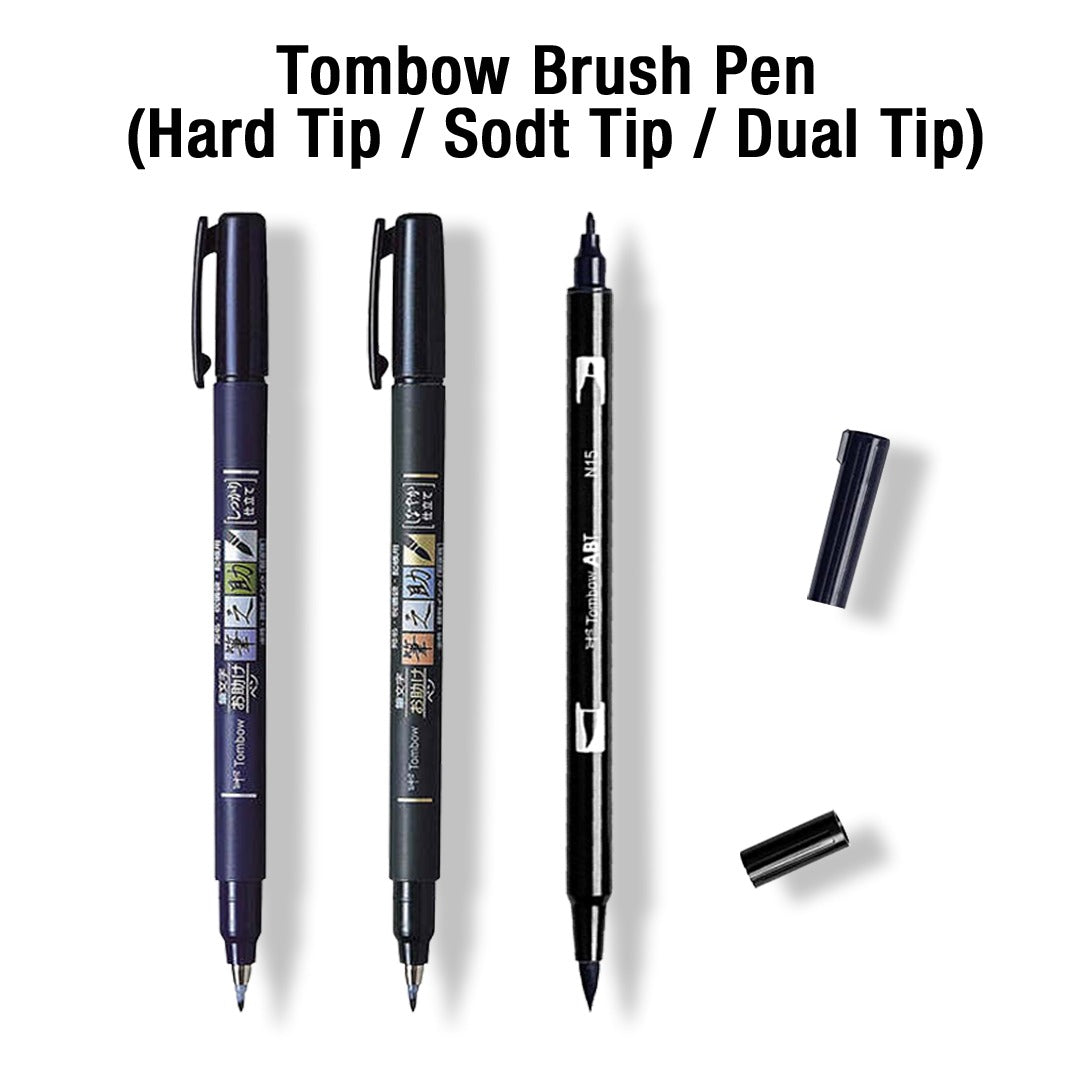 Tombow Fudenosuke and ABT Brush Pens Hard Tip Soft Tip and Dual Tip Black - Retail Maharaj