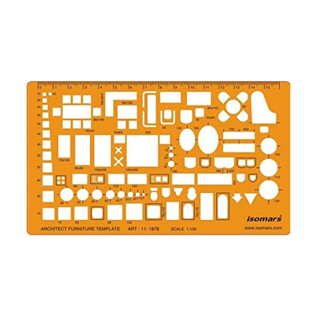 Isomars 1:100 Scale Furniture Drafting Template Stencil for Architectural Plans - Retail Maharaj