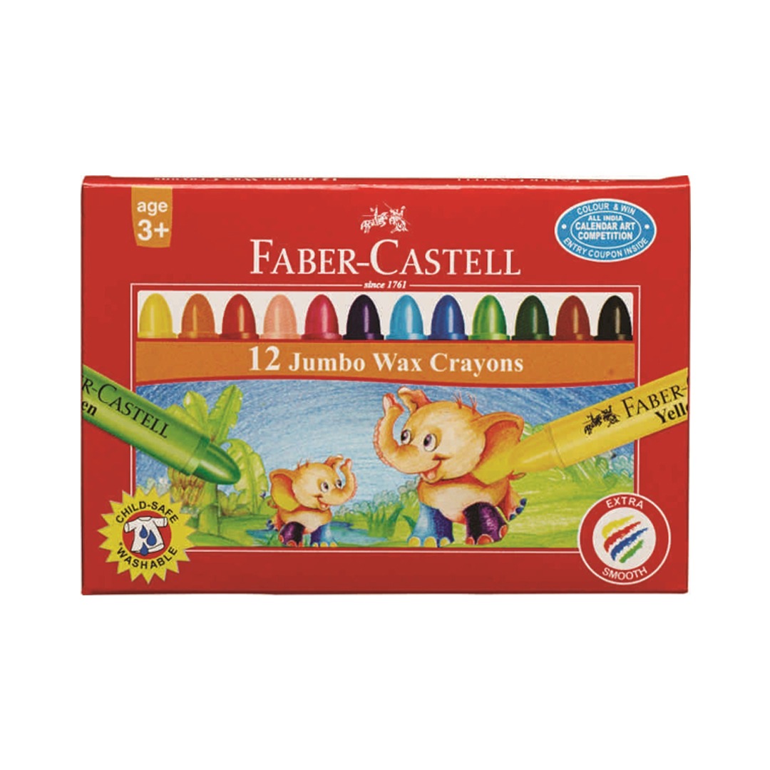 Faber Castell Jumbo Wax Crayons Set of 12 for Kids Colouring - Retail Maharaj