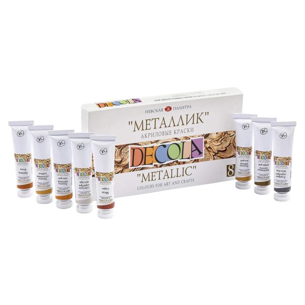 Decola Acrylic Colors Metallic 18 ml x 8 Shades Made in Russia - Retail Maharaj