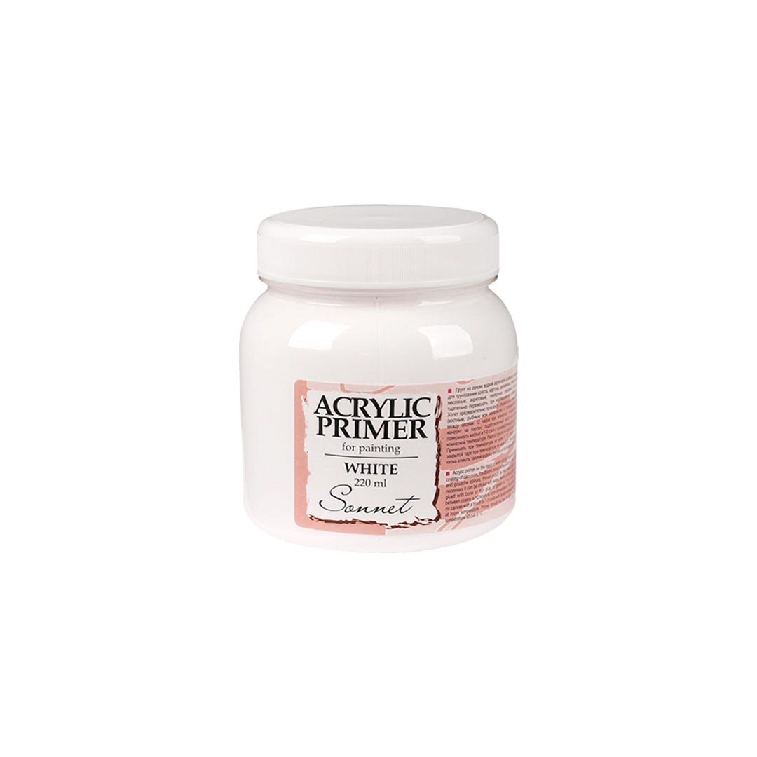 Sonnet Acrylic Primer White 220 ml and 500 ml Water Based Gesso for Canvas Wood and Cardboard Surface Preparation - Retail Maharaj