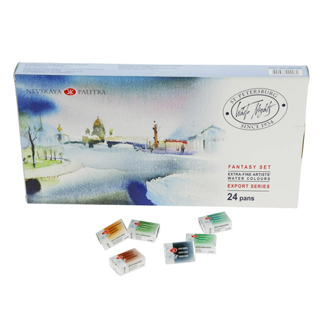 White Night Artists Watercolour Fantasy & Landscape Set of 24 Whole Pans Plastic Box - Retail Maharaj
