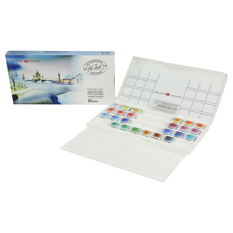 White Night Artists Watercolour Fantasy & Landscape Set of 24 Whole Pans Plastic Box - Retail Maharaj