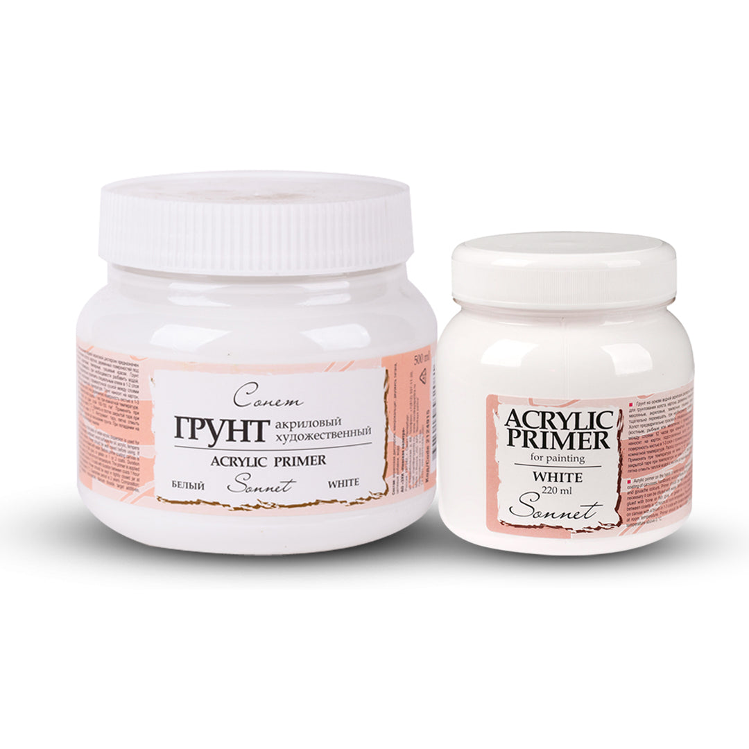 Sonnet Acrylic Primer White 220 ml and 500 ml Water Based Gesso for Canvas Wood and Cardboard Surface Preparation - Retail Maharaj