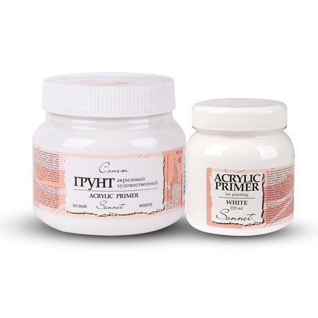 Sonnet Acrylic Primer White 220 ml and 500 ml Water Based Gesso for Canvas Wood and Cardboard Surface Preparation - Retail Maharaj