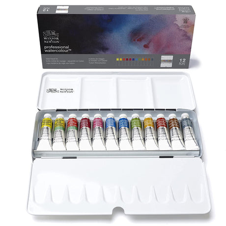 Winsor & Newton Professional Water Colour Lightweight Metal Box, 24 Half Pans - Retail Maharaj