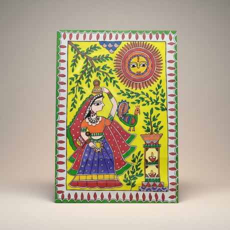 Handmade Madhubani Painting – Village Scene | Mithila Art Traditional Indian Folk Wall Decor - Retail Maharaj